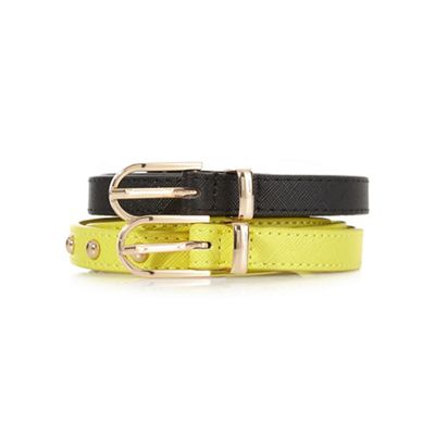 Pack of two black and yellow skinny studded belts